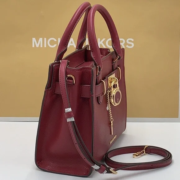 Michael Kors Hamilton Small Satchel Shoulder Crossbody Bag Dark cherry COLOR - Picture 6 of 16